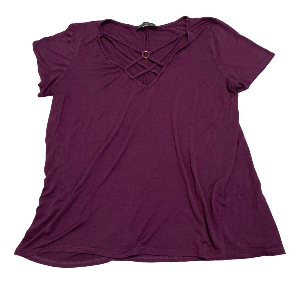 3/$15 Westcoast Love Plum V-Neck Crisscross Top - Size Large
